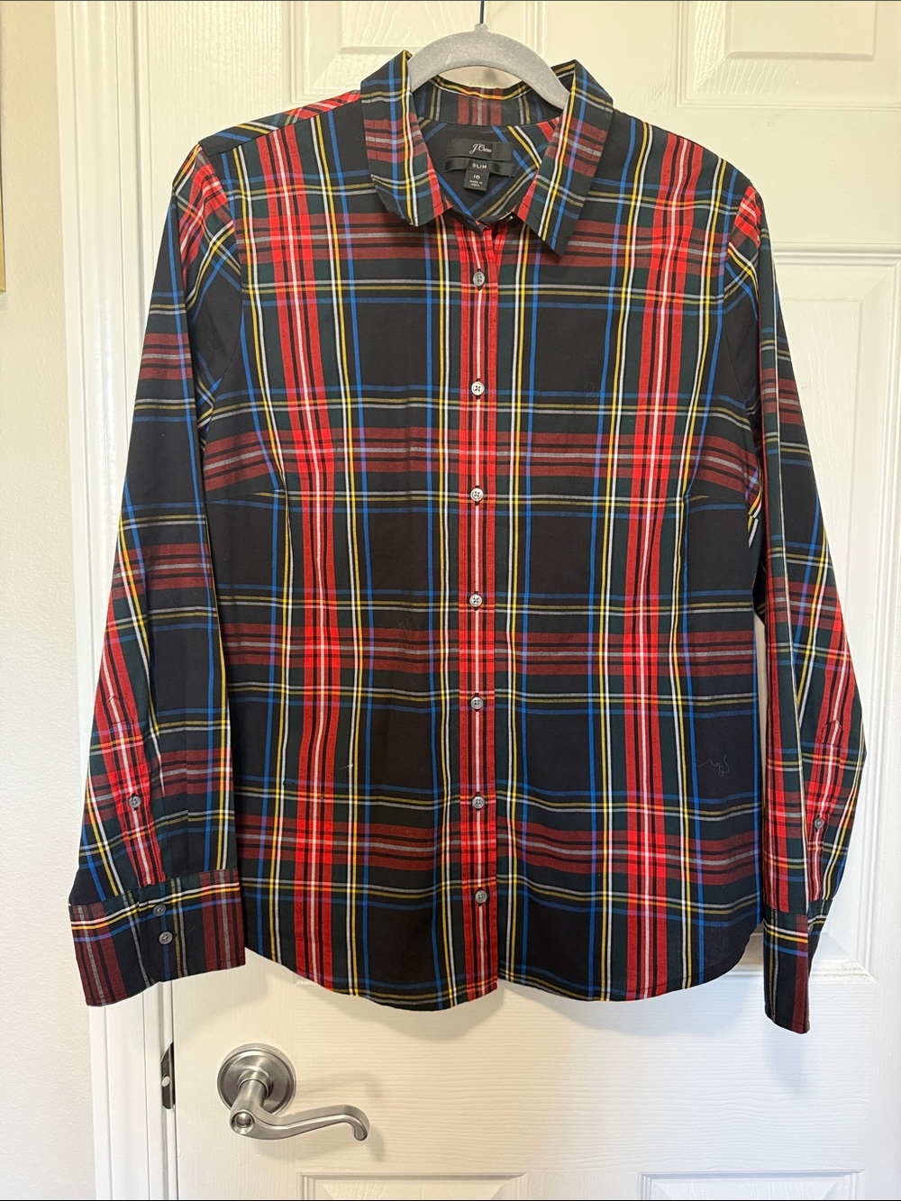 J. Crew Women’s Slim Plaid Button-Down Shirt in Black & Red Sz 16 Long sleeve